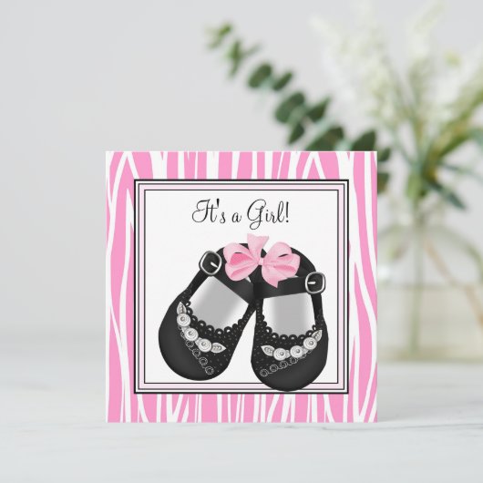 Roze Zebra Baby Shower Uitnodigingen (Staand voorkant)