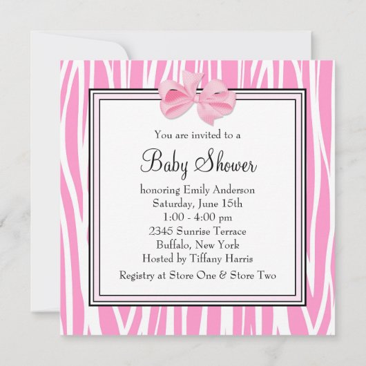 Roze Zebra Baby Shower Uitnodigingen (Achterkant)