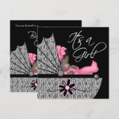 Roze zebra babyshower uitnodiging voor lieve klein (Voorkant / Achterkant)