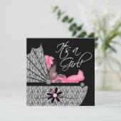 Roze zebra babyshower uitnodiging voor lieve klein (Staand voorkant)