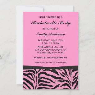 Roze Zebra Bachelorette Party Kaart