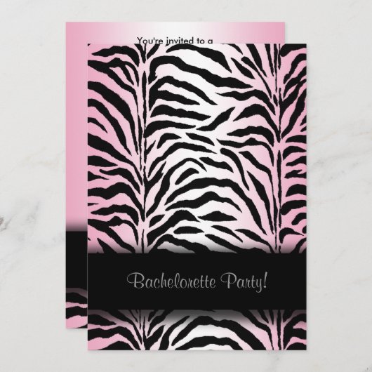 Roze Zebra Bachelorette Uitnodigingen (Voorkant / Achterkant)