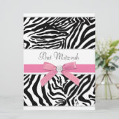 Roze Zebra Bar Mitzvah Kaart (Staand voorkant)