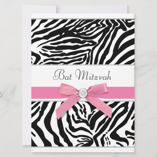 Roze Zebra Bar Mitzvah Kaart (Voorkant)