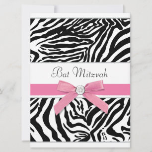 Roze Zebra Bar Mitzvah Kaart