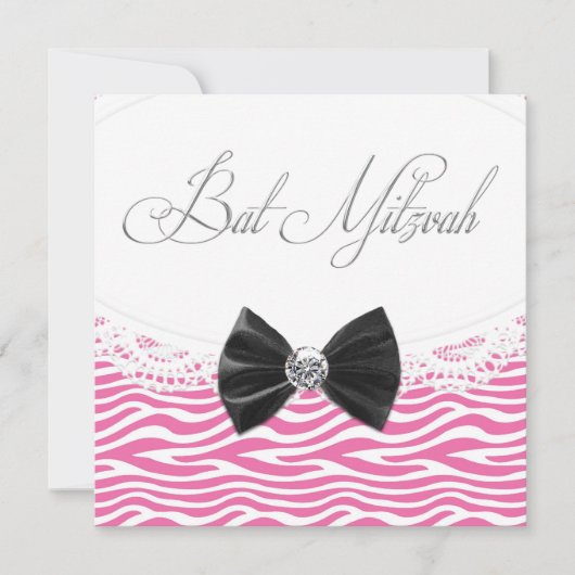 Roze Zebra Bat Mitzvah Uitnodigingen (Voorkant)