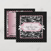 Roze zebra Bat Mitzvah uitnodigingen met polka sti (Voorkant / Achterkant)