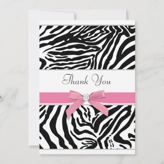 Roze Zebra Bedankt Card (Voorkant)
