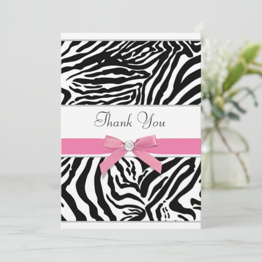 Roze Zebra Bedankt Card (Staand voorkant)
