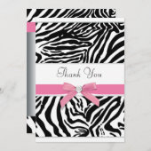 Roze Zebra Bedankt Card (Voorkant / Achterkant)