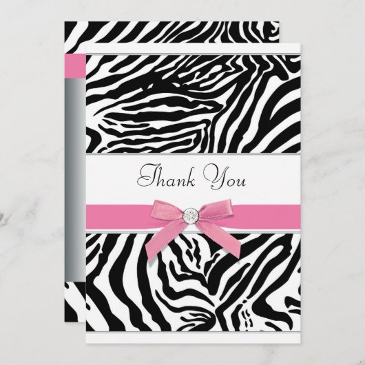 Roze Zebra Bedankt Card (Voorkant / Achterkant)