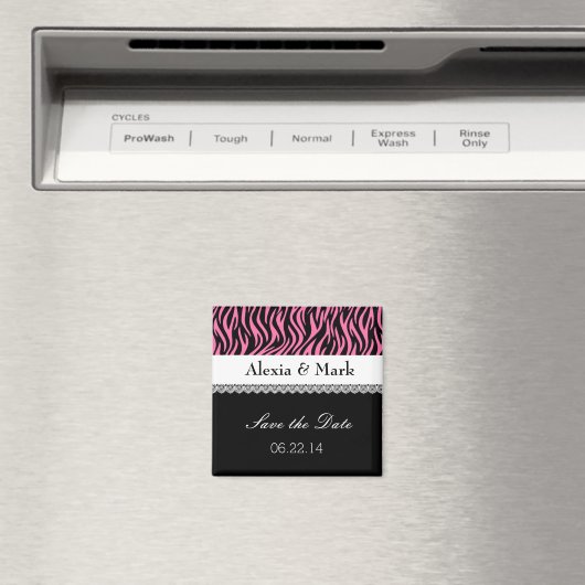 Roze Zebra Bewaar de datum Bruiloft V05 Magneet (Insitu (Vaatwasser))
