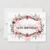 Roze Zebra Birthday Kaart (Voorkant)