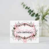 Roze Zebra Birthday Kaart (Staand voorkant)