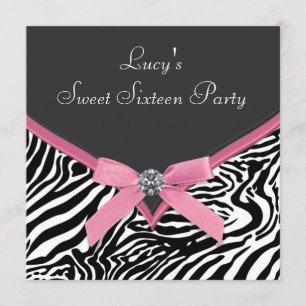 Roze Zebra Birthday Party Kaart
