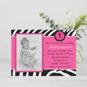 Roze Zebra Birthday Uitnodiging (Staand voorkant)