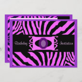 Roze Zebra Birthday Uitnodiging (Voorkant / Achterkant)