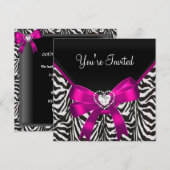 Roze Zebra Black White Birthday Party Kaart (Voorkant / Achterkant)