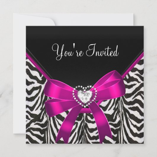 Roze Zebra Black White Birthday Party Kaart (Voorkant)