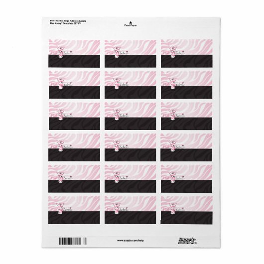 Roze Zebra Blank Etiket (Full Sheet)