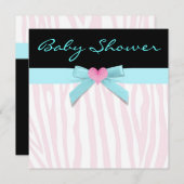 Roze Zebra Blauwgroen Hart Baby Meisje Douche Kaart (Voorkant / Achterkant)