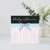 Roze Zebra Blauwgroen Hart Baby Meisje Douche Kaart (Staand voorkant)