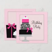 Roze Zebra Cake Cupcake Verjaardagsfeest Uitnodigi Kaart (Voorkant / Achterkant)