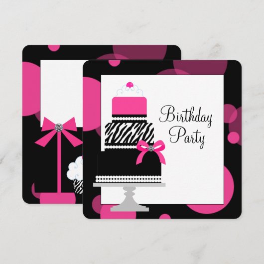Roze Zebra Cake Cupcake verjaardagsfeestje Kaart (Voorkant / Achterkant)