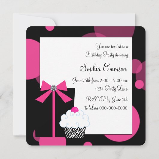 Roze Zebra Cake Cupcake verjaardagsfeestje Kaart (Achterkant)