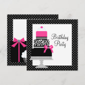 Roze Zebra Cake Cupcake Verjaardagsfeestje Uitnodi Kaart (Voorkant / Achterkant)