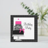Roze Zebra Cake Cupcake Verjaardagsfeestje Uitnodi Kaart (Staand voorkant)
