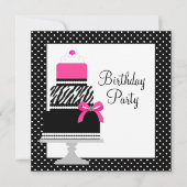 Roze Zebra Cake Cupcake Verjaardagsfeestje Uitnodi Kaart (Voorkant)