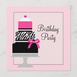 Roze Zebra Cake Cupcake Verjaardagsfeestje Uitnodi Kaart