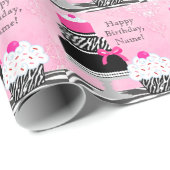  Roze Zebra Cake en Cupcake Wrapping Paper Cadeaupapier (Rol Hoek)