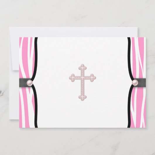 Roze Zebra Christening Kaart (Achterkant)