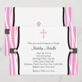 Roze Zebra Christening Kaart (Voorkant / Achterkant)