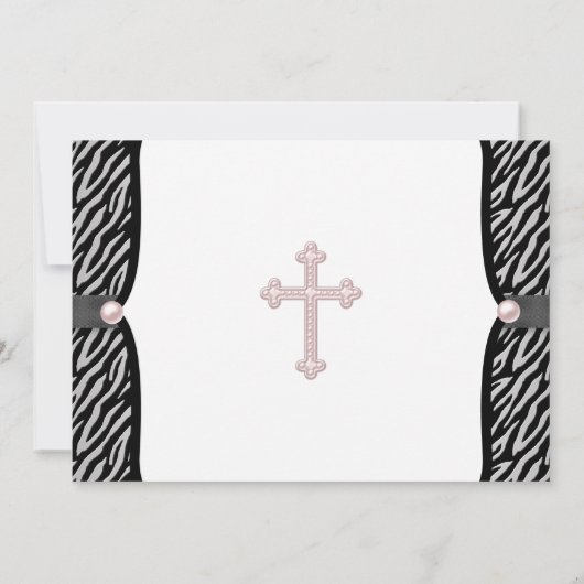 Roze Zebra Christening Kaart (Achterkant)
