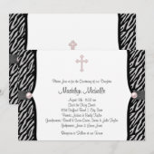 Roze Zebra Christening Kaart (Voorkant / Achterkant)