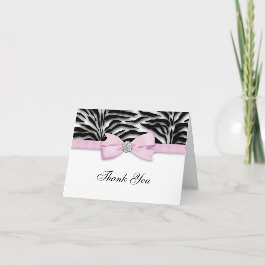 Roze Zebra Dank Je Bedankkaart (Voorkant)