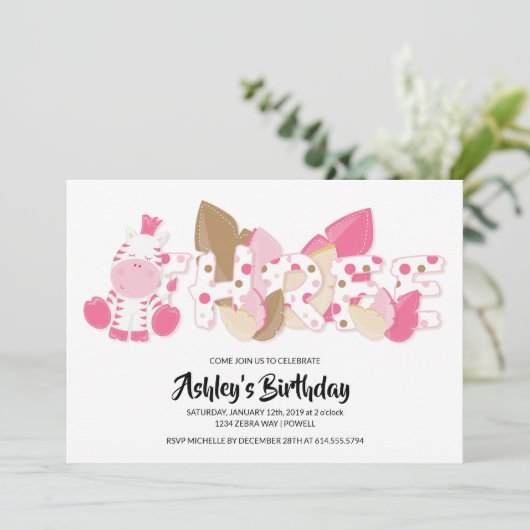 Roze Zebra derde uitnodiging (Staand voorkant)