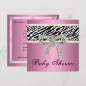 Roze Zebra Diamond Bow Baby shower Uitnodiging (Voorkant / Achterkant)