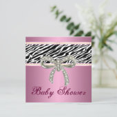 Roze Zebra Diamond Bow Baby shower Uitnodiging (Staand voorkant)