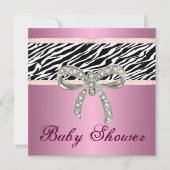 Roze Zebra Diamond Bow Baby shower Uitnodiging (Voorkant)
