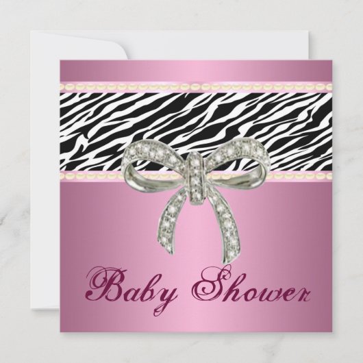 Roze Zebra Diamond Bow Baby shower Uitnodiging (Voorkant)