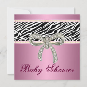 Roze Zebra Diamond Bow Baby shower Uitnodiging