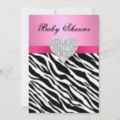 Roze Zebra Diamond Hart Baby shower Invitation Kaart (Voorkant)