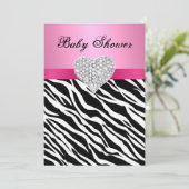 Roze Zebra Diamond Hart Baby shower Invitation Kaart (Staand voorkant)