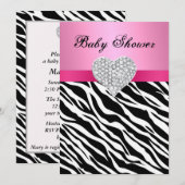Roze Zebra Diamond Hart Baby shower Invitation Kaart (Voorkant / Achterkant)