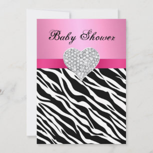 Roze Zebra Diamond Hart Baby shower Invitation Kaart