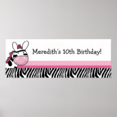Roze Zebra Diva Aangepast Baby shower Banner Poster (Voorkant)
